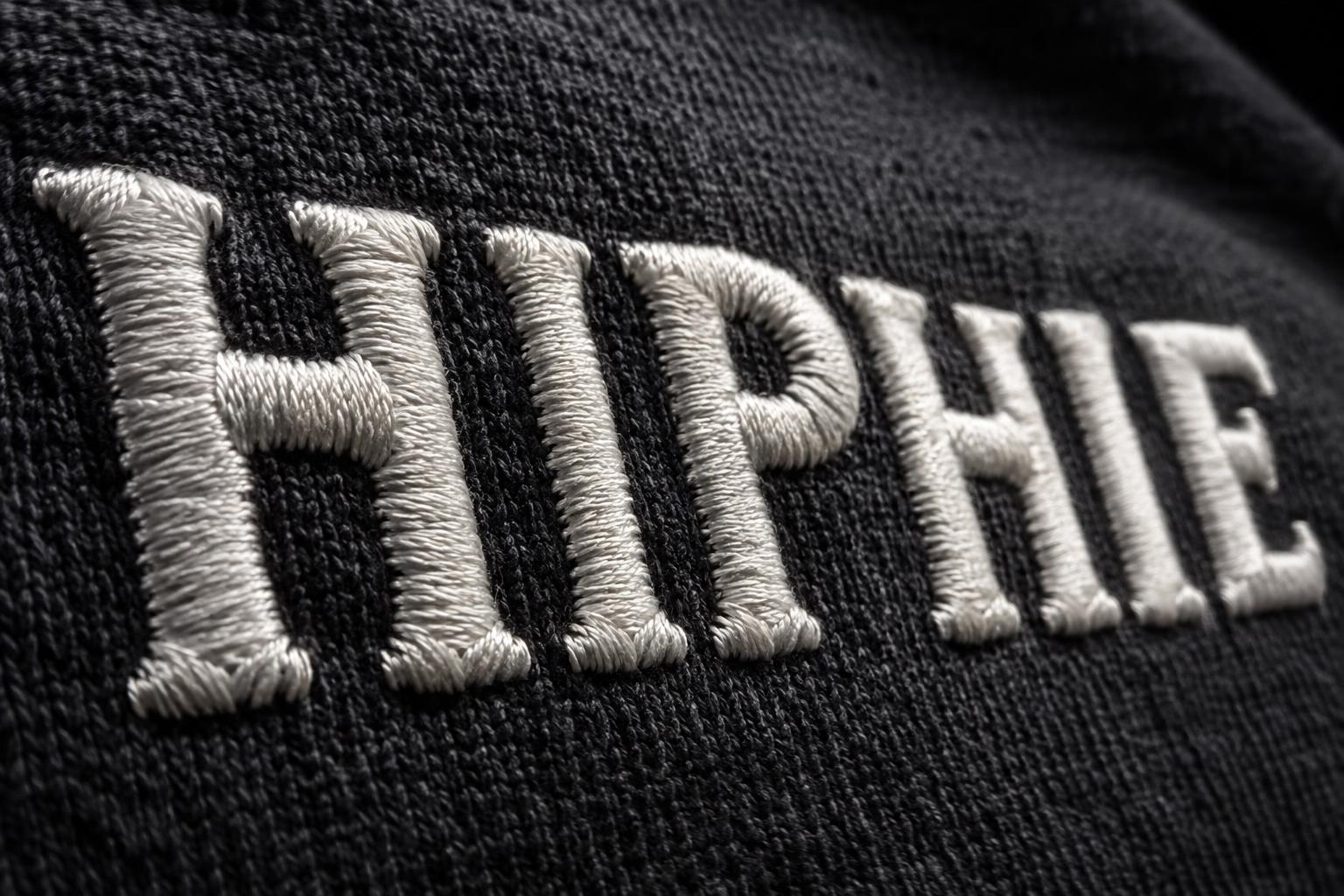 Close-up of HIPHIE satin-stitch embroidery